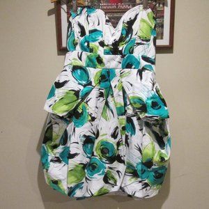 Akira Black Label Strapless Party Dress with Boning White Green & Black Abstract